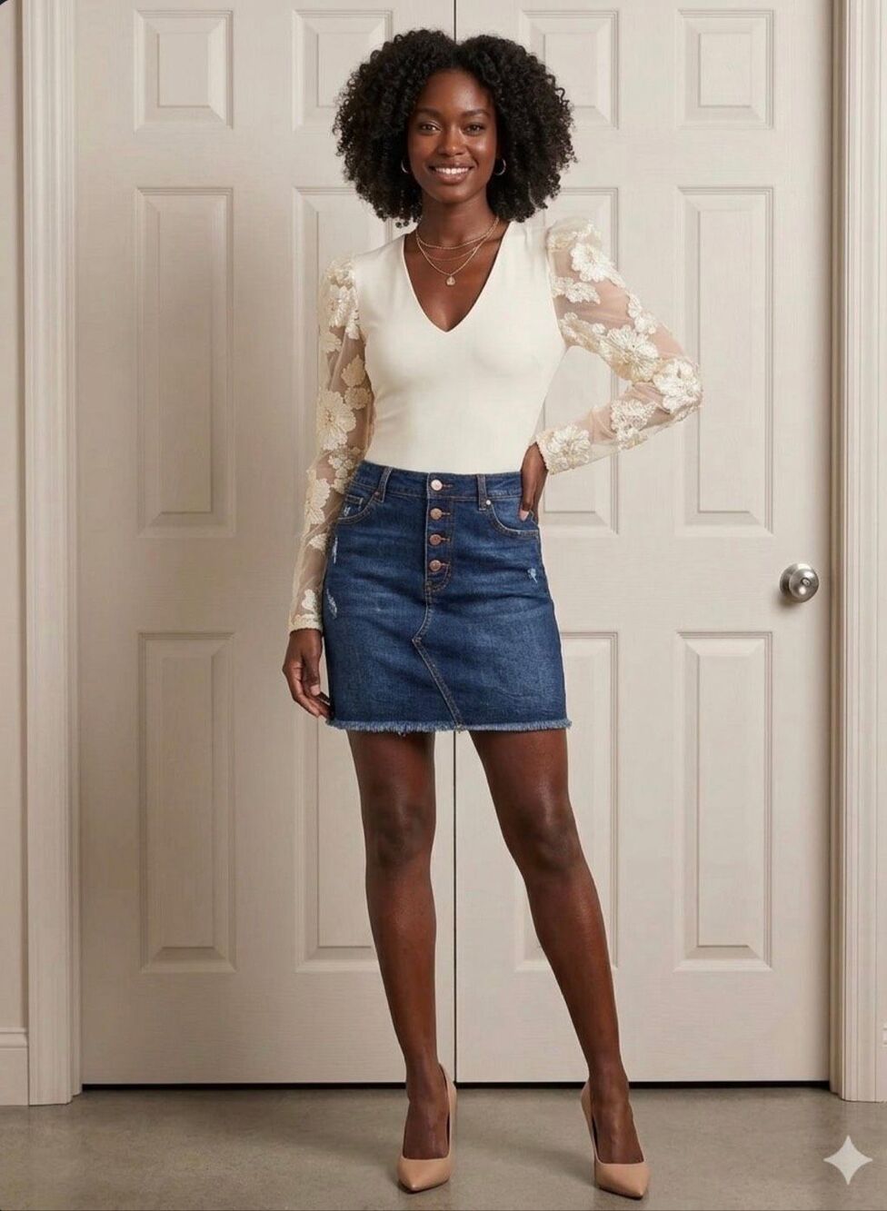 3D Floral Sleeve Blouse